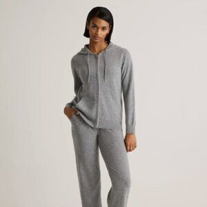 Quince Mongolian Cashmere Full-Zip Hoodie - NWT, Size M, Heather Grey